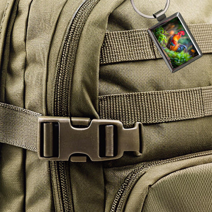 Rooster Rectangle Metal Keychain