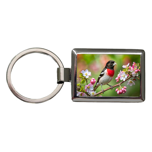 Rose Breasted Grosbeak Backyard Bird Rectangle Metal Keychain