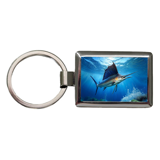Sailfish Rectangle Metal Keychain