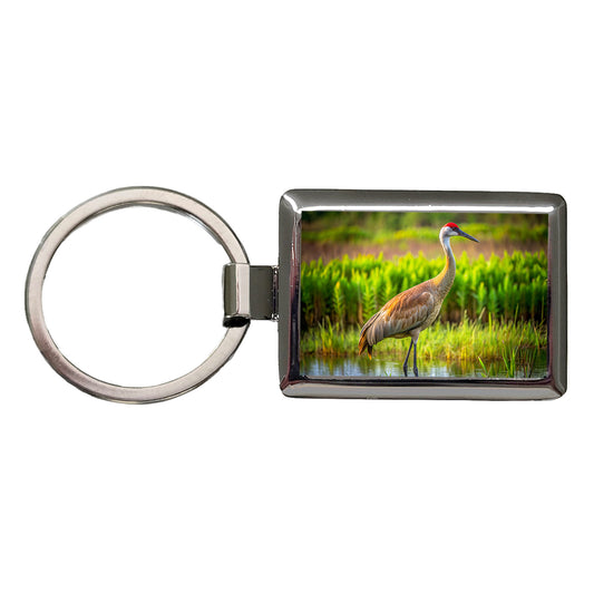 Sandhill Crane Rectangle Metal Keychain