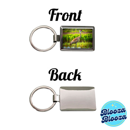 Sandhill Crane Rectangle Metal Keychain