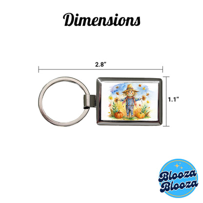 Scarecrow and Pumpkins Fall Watercolor Rectangle Metal Keychain