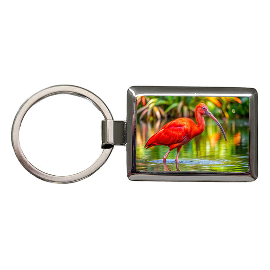 Scarlet Red Ibis Tropical Bird Rectangle Metal Keychain