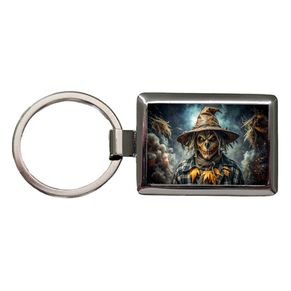 Scary Evil Scarecrow Black Watercolor Rectangle Metal Keychain