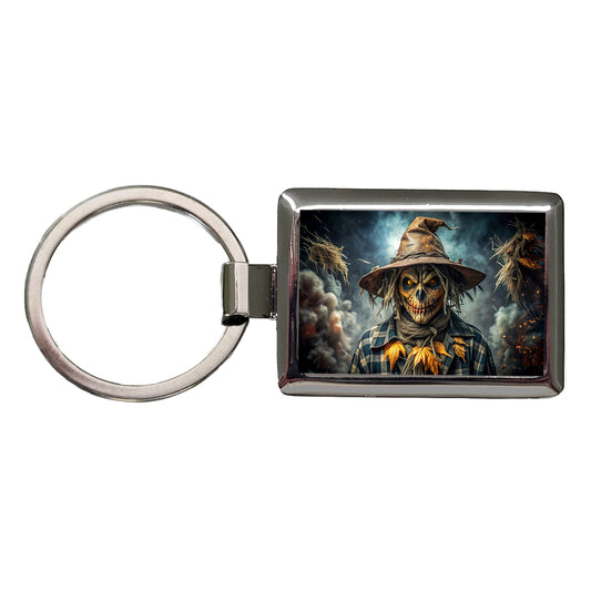 Scary Evil Scarecrow Black Watercolor Rectangle Metal Keychain