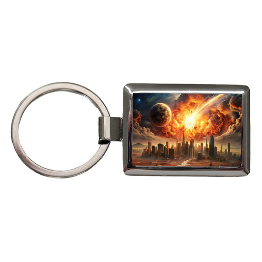 Sci-fi Doomsday End of the World Explosion Rectangle Metal Keychain