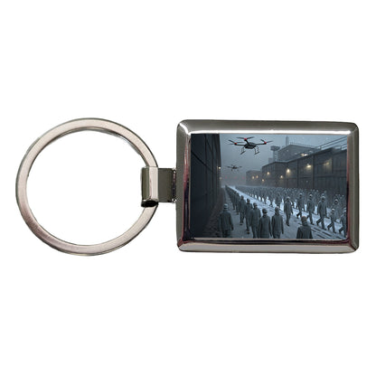 Sci-fi Futuristic Dystopian Society of Mindless Drones Rectangle Metal Keychain