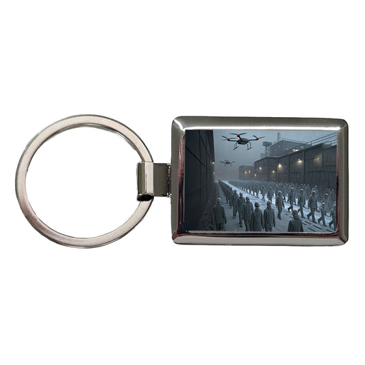 Sci-fi Futuristic Dystopian Society of Mindless Drones Rectangle Metal Keychain