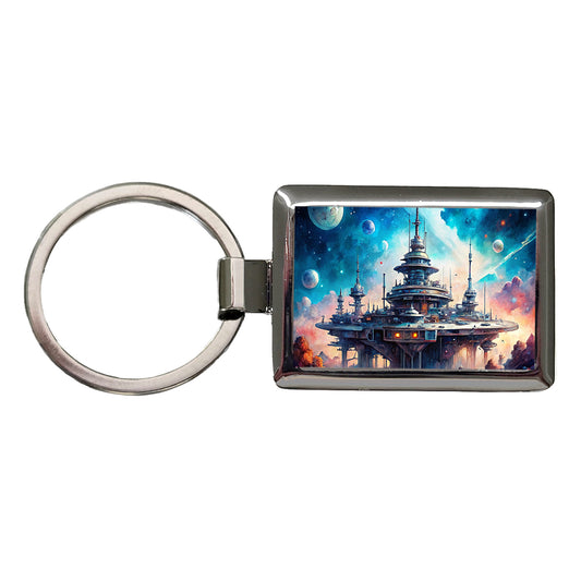 Sci-fi Military Space Station Rectangle Metal Keychain