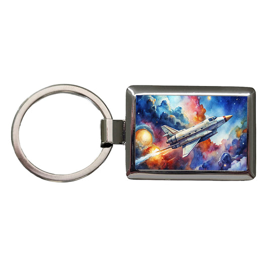 Sci-fi Military Transport Spaceship Watercolor Rectangle Metal Keychain