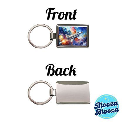 Sci-fi Military Transport Spaceship Watercolor Rectangle Metal Keychain