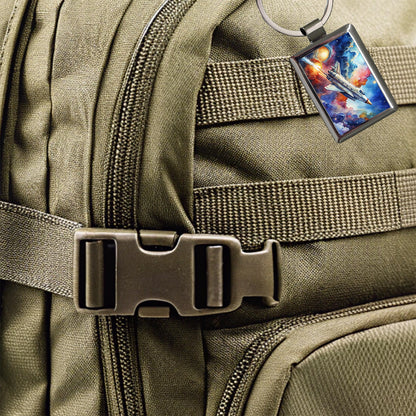 Sci-fi Military Transport Spaceship Watercolor Rectangle Metal Keychain