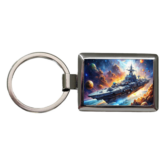 Sci-fi Space Warship Battleship Rectangle Metal Keychain