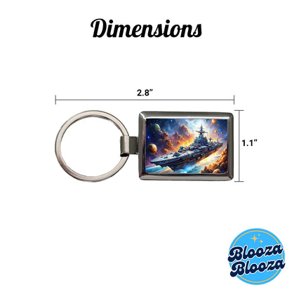 Sci-fi Space Warship Battleship Rectangle Metal Keychain