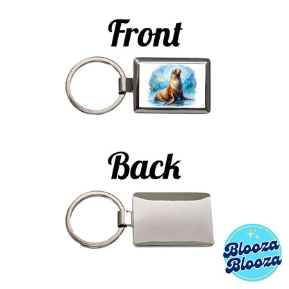 Sea Lion Watercolor Rectangle Metal Keychain