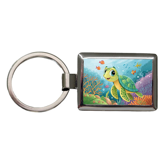 Sea Turtle Children's Illustration Style Rectangle Metal Keychain
