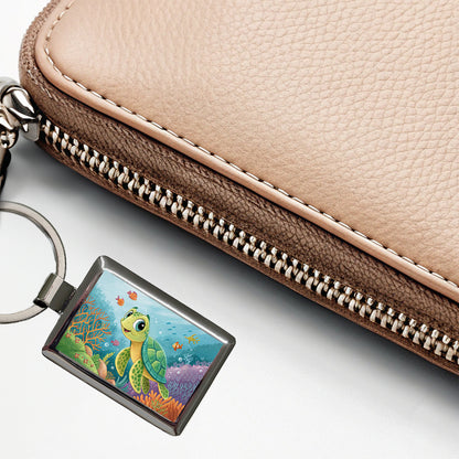 Sea Turtle Children's Illustration Style Rectangle Metal Keychain