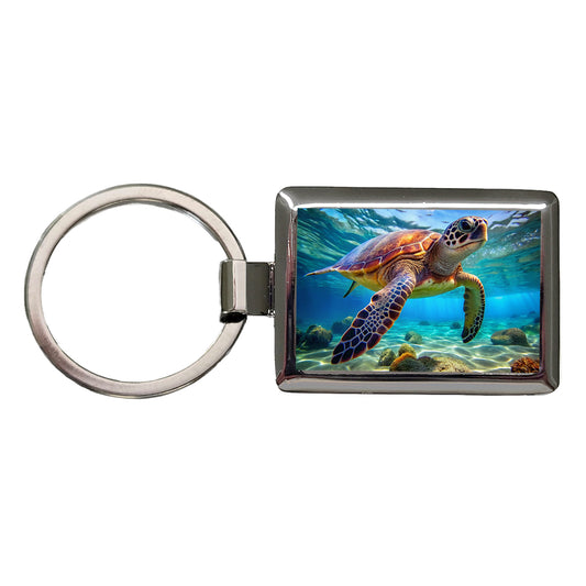 Sea Turtle Rectangle Metal Keychain