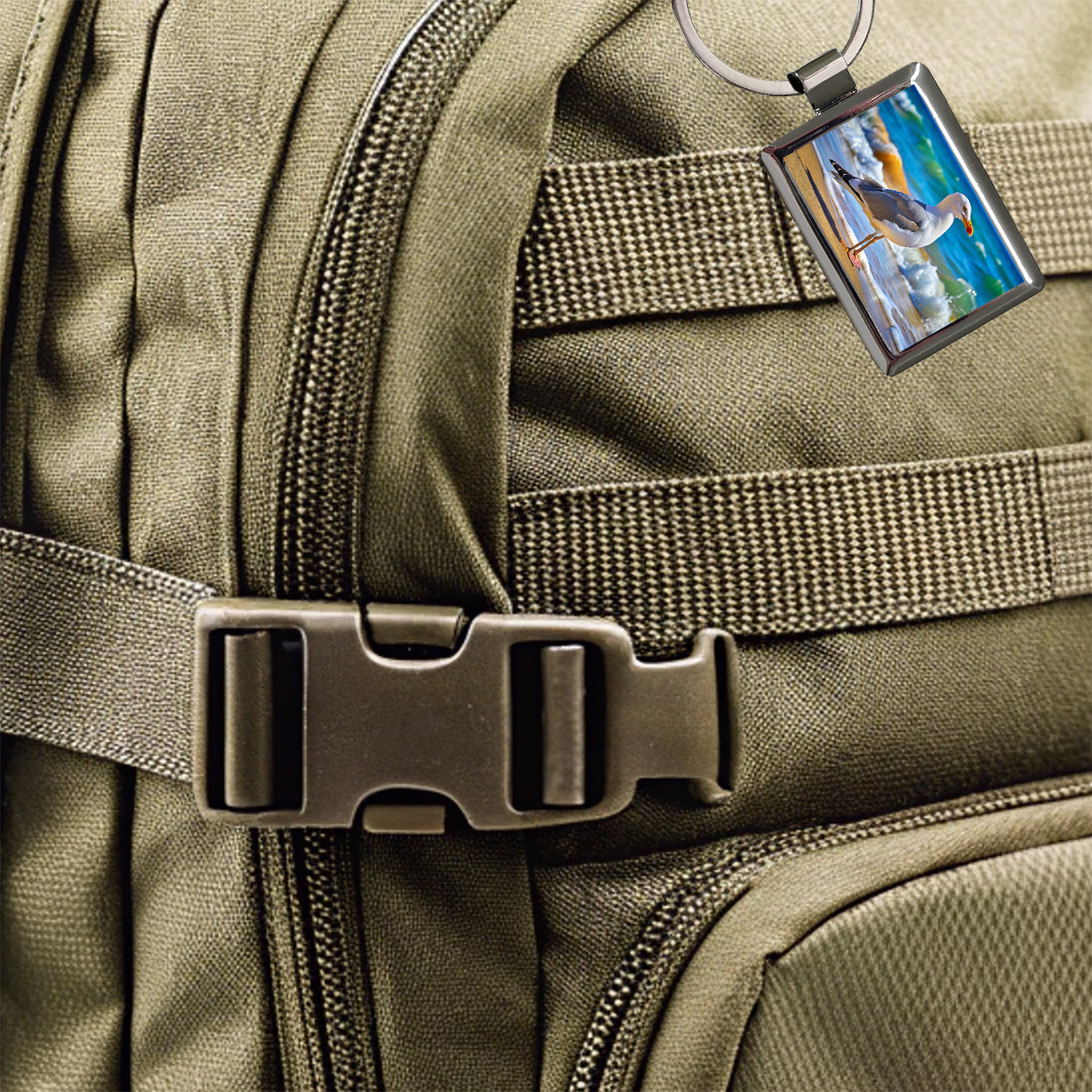 Seagull On Beach Rectangle Metal Keychain