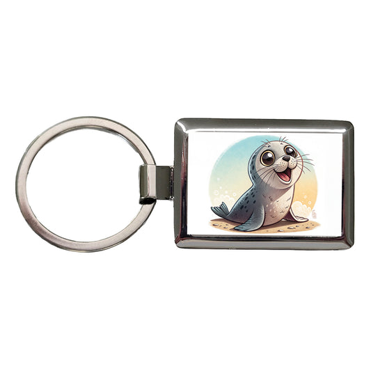Seal Children's Illustration Style Rectangle Metal Keychain