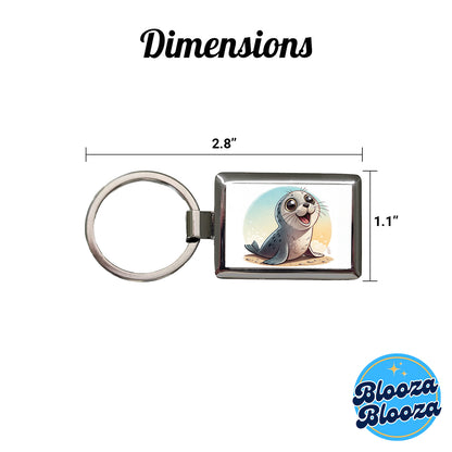 Seal Children's Illustration Style Rectangle Metal Keychain