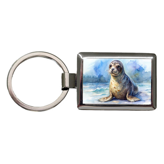Seal Watercolor Rectangle Metal Keychain