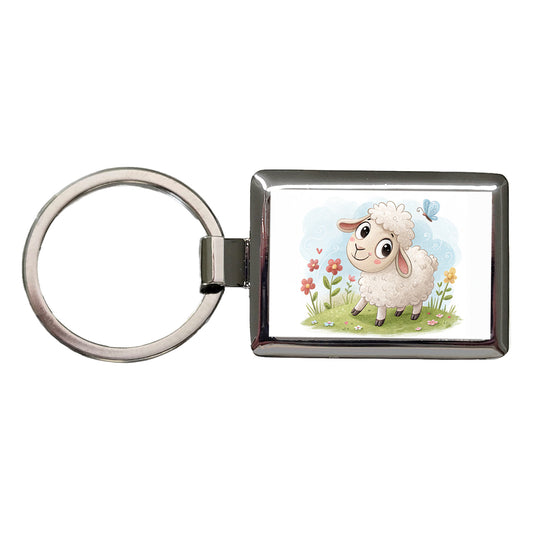 Sheep Lamb Children's Illustration Style Rectangle Metal Keychain
