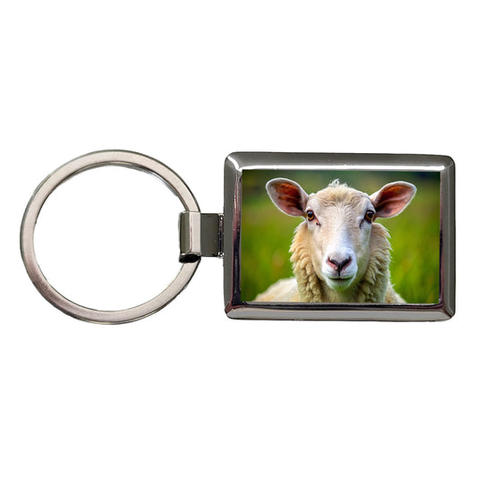 Sheep Rectangle Metal Keychain