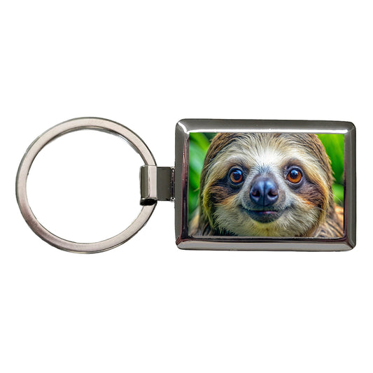 Sloth Face Rectangle Metal Keychain