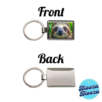 Sloth Face Rectangle Metal Keychain