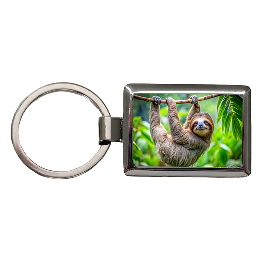 Sloth Hanging From Branch Rectangle Metal Keychain