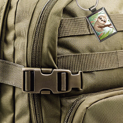 Sloth on Tree Children's Illustration Style Rectangle Metal Keychain