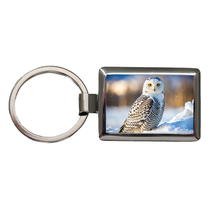 Snowy Owl Raptor Bird Of Prey Rectangle Metal Keychain