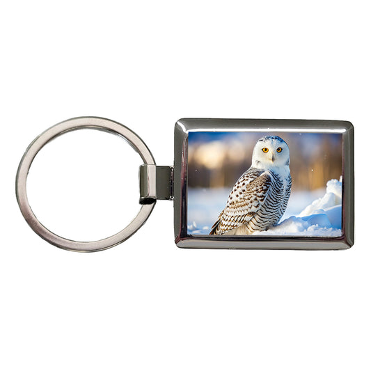 Snowy Owl Raptor Bird Of Prey Rectangle Metal Keychain