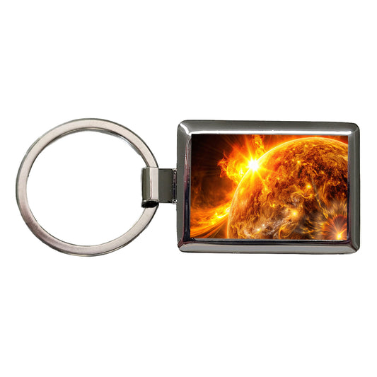 Solar Flare on the Sun Sci-fi Rectangle Metal Keychain