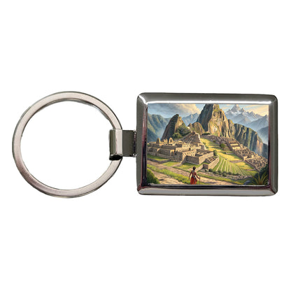 South American Inca Empire Rectangle Metal Keychain