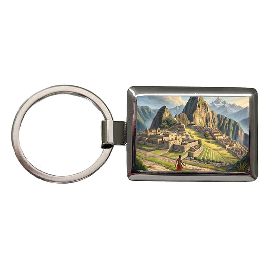 South American Inca Empire Rectangle Metal Keychain