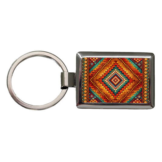 Southwestern Tribal Pattern Design Rectangle Metal Keychain