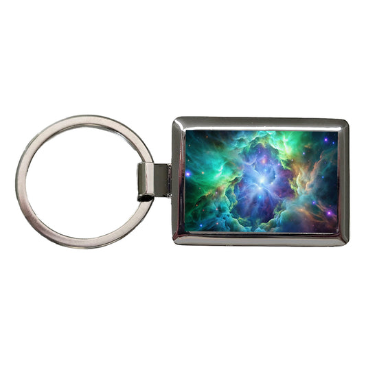 Space Galaxy Nebula Blue Purple Green Rectangle Metal Keychain