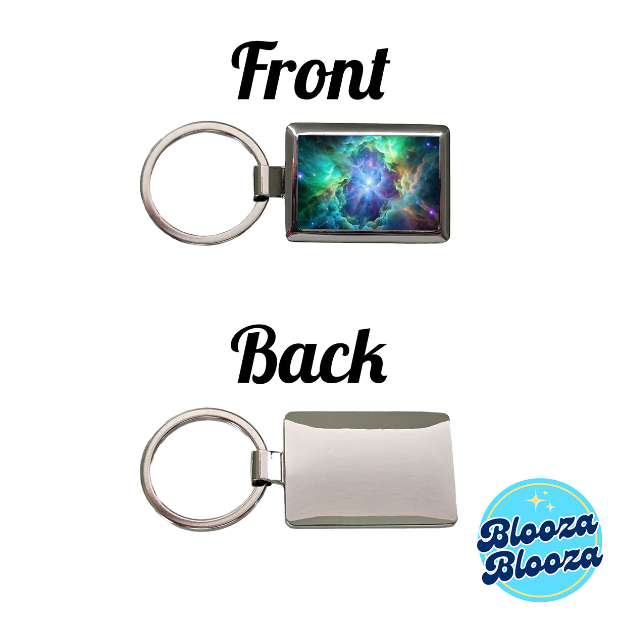 Space Galaxy Nebula Blue Purple Green Rectangle Metal Keychain