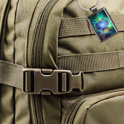 Space Galaxy Nebula Blue Purple Green Rectangle Metal Keychain