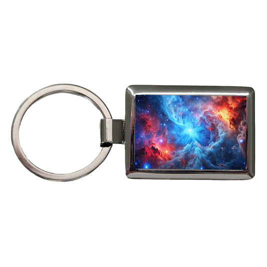 Space Galaxy Nebula Blue Red Rectangle Metal Keychain