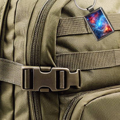 Space Galaxy Nebula Blue Red Rectangle Metal Keychain
