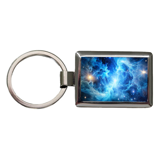 Space Galaxy Nebula Blue White Rectangle Metal Keychain