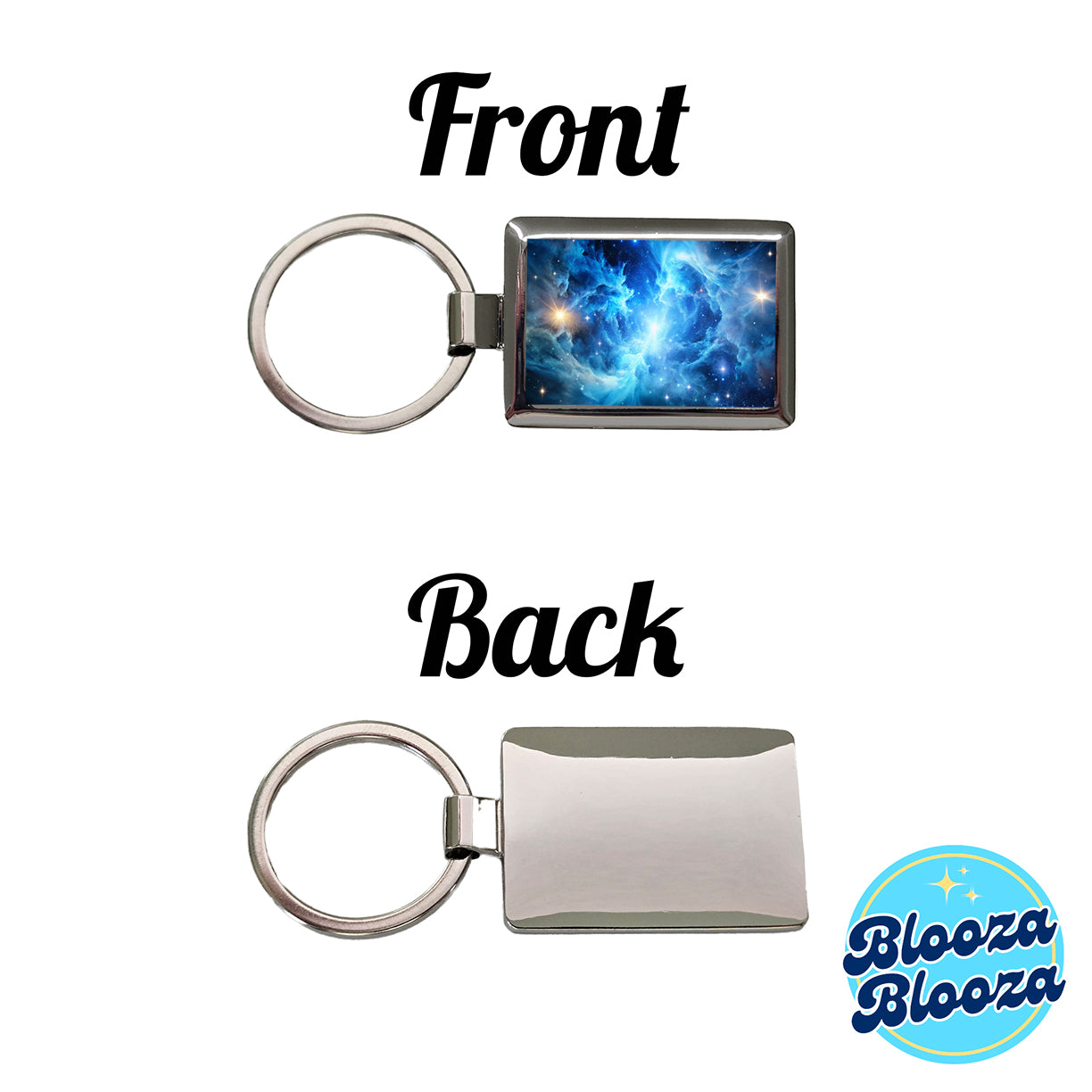 Space Galaxy Nebula Blue White Rectangle Metal Keychain