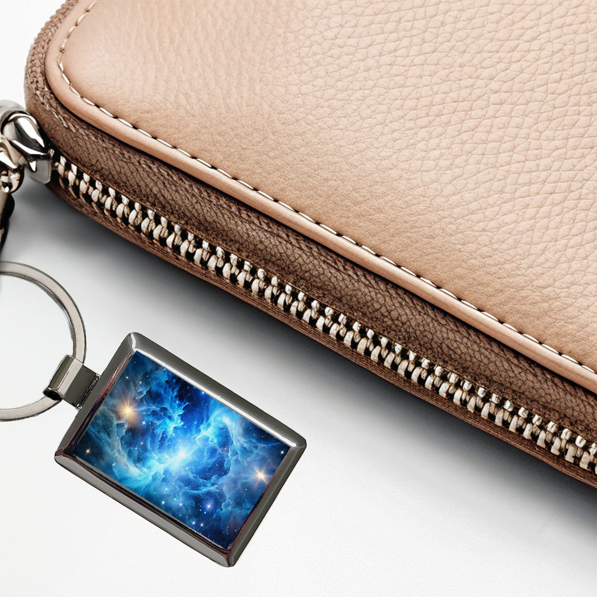 Space Galaxy Nebula Blue White Rectangle Metal Keychain