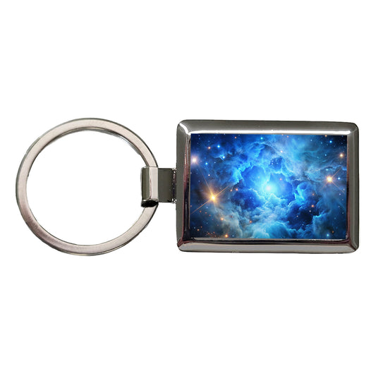 Space Galaxy Nebula Blue Rectangle Metal Keychain