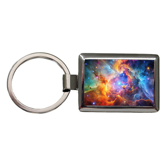 Space Galaxy Nebula Colorful Rainbow Rectangle Metal Keychain