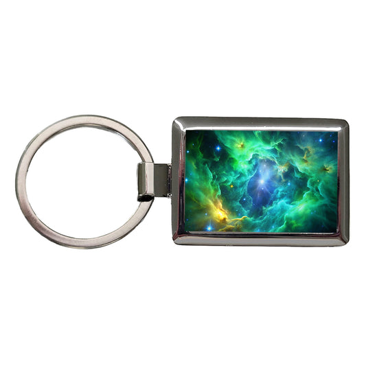 Space Galaxy Nebula Green Blue Rectangle Metal Keychain