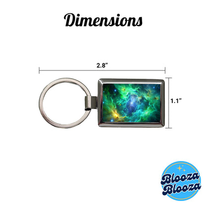 Space Galaxy Nebula Green Blue Rectangle Metal Keychain